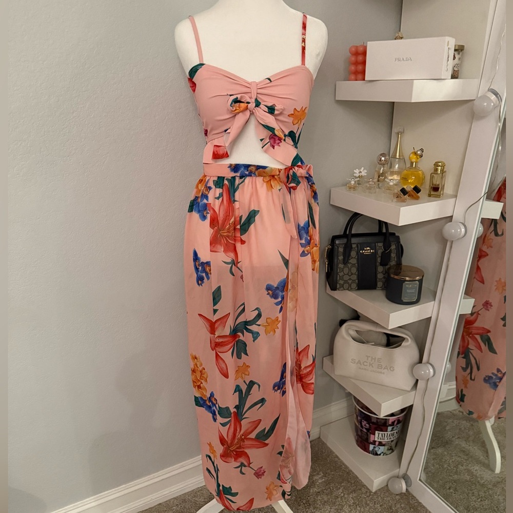 Floral Pink Three-Piece Bikini Set